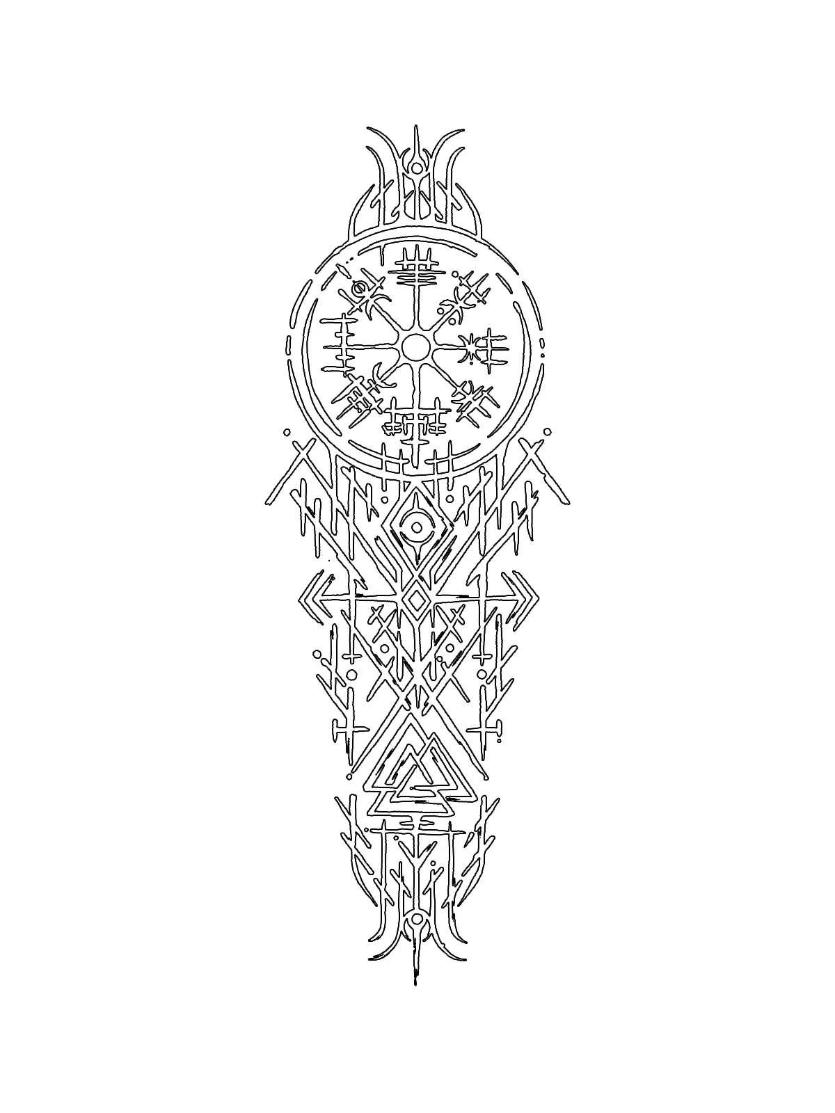Vegvísir / Valknut, line-only stencil